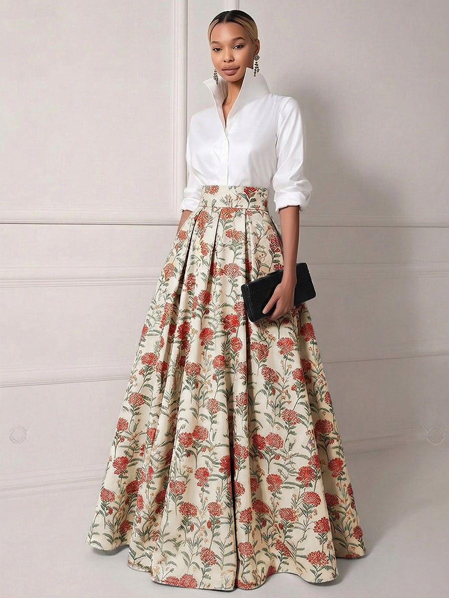 A Line Shirt Collar Half Sleeve Long Mother of the Bride Dresses with Jacquard