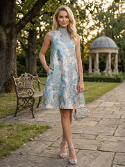 A-Line/Princess Cocktail Dresses Jacquard High-Neck Short-Length Sleeveless