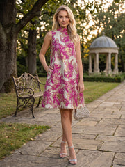 A-Line/Princess Cocktail Dresses Jacquard High-Neck Short-Length Sleeveless