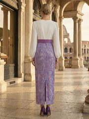 2 Piece Floral Sequin Sheath V-Neck Shirt Ruched Long Mother of the Bride Dresses with Belt