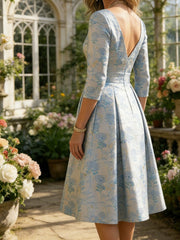 A-Line 3/4 Sleeve Round Neck Knee-Length Mother of the Bride Dresses with Jacquard