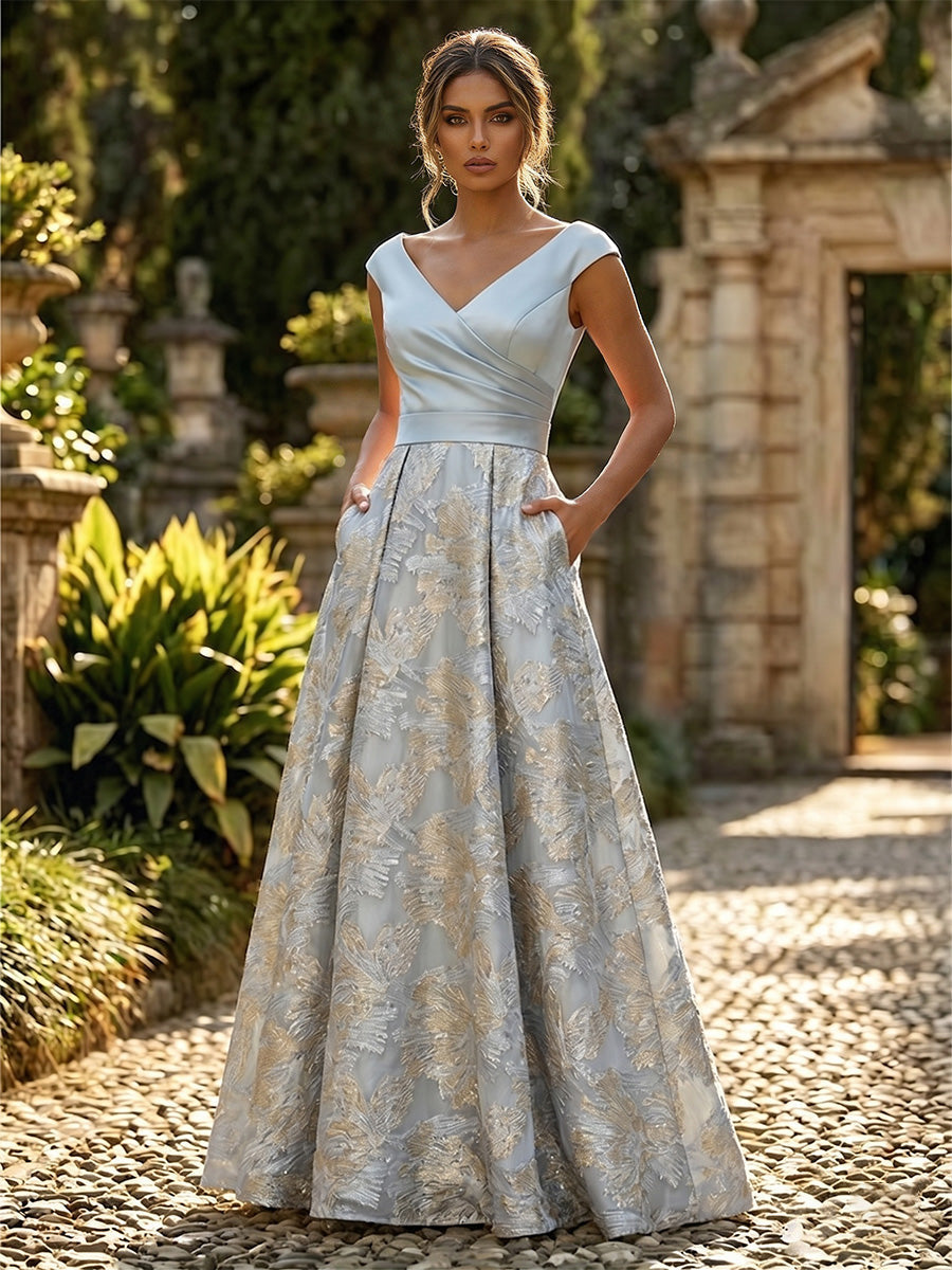 A-Line Floral Sequin Lace Floor-Length Mother of the Bride & Groom Dresses with Ruched Satin Bodice