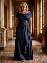 A-Line Scoop Neck Ruched Floor-Length Mother of the Bride Dresses with Ruffle Plus Size