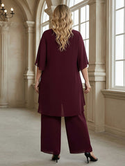 3 Pieces Tiered Suitcases Round Neck Mother of the Bride Dresses with Cap