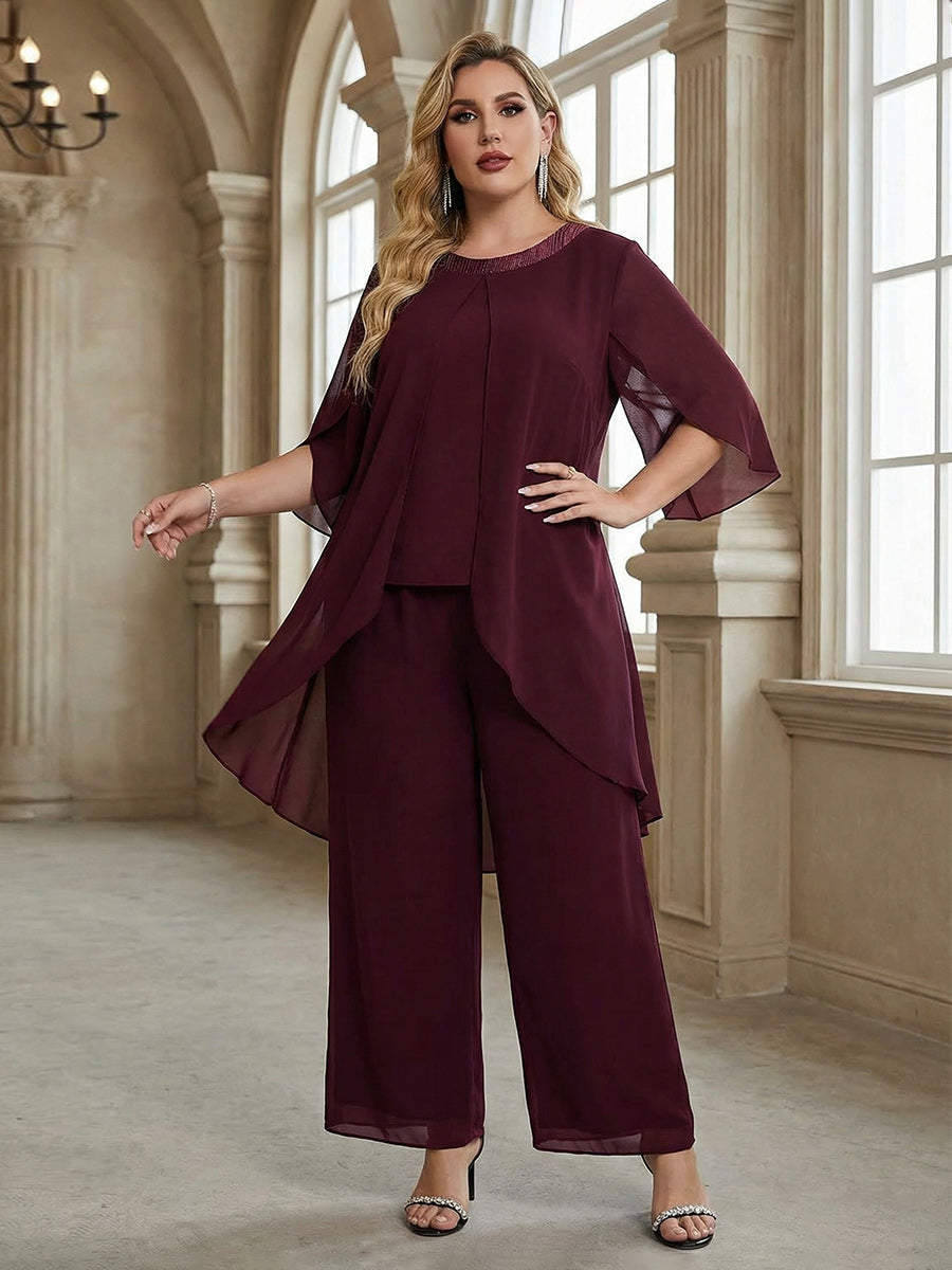 3 Pieces Tiered Suitcases Round Neck Mother of the Bride Dresses with Cap
