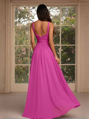 A Line V Neck Sleeveless Chiffon Stylish Formal Dresses with Pleats