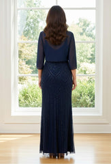 2 Picecs Sheath Sequin Mother of the Bride Dresses with Slit