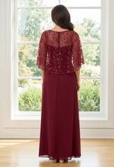 2 Picecs A Line Sequin Round Neck Mother of the Bride Dresses with Slit