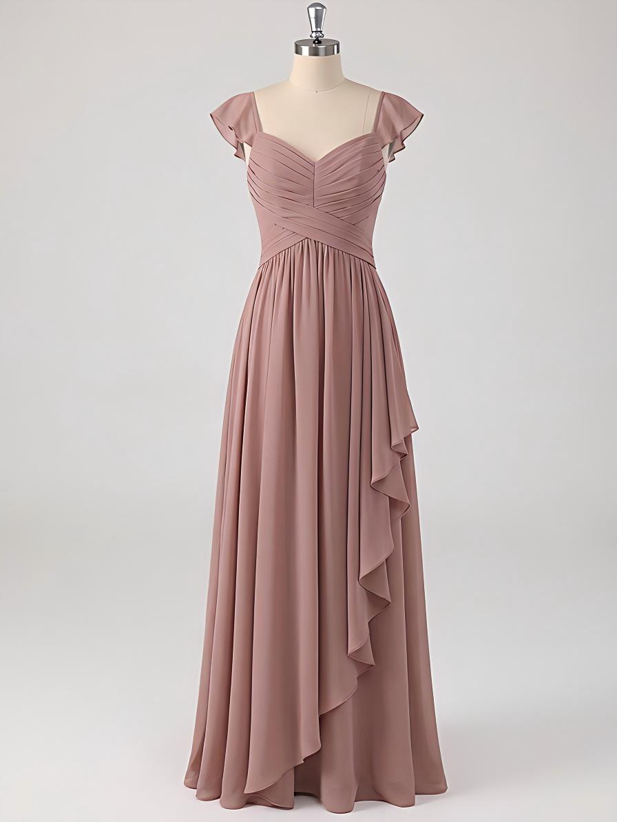 A Line Sweetheart Ruched Floor Length Bridesmaid Dresses with Ruffles