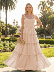 A Line Sleeveless Pleated Chiffon Spaghetti Straps Ruffles Bridesmaid Dresses